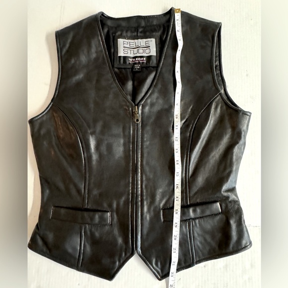 Vtg.Pelle Studio Wilson-Shiny Black Leather full zip vest with 2 pockets.Size L - Picture 5 of 8